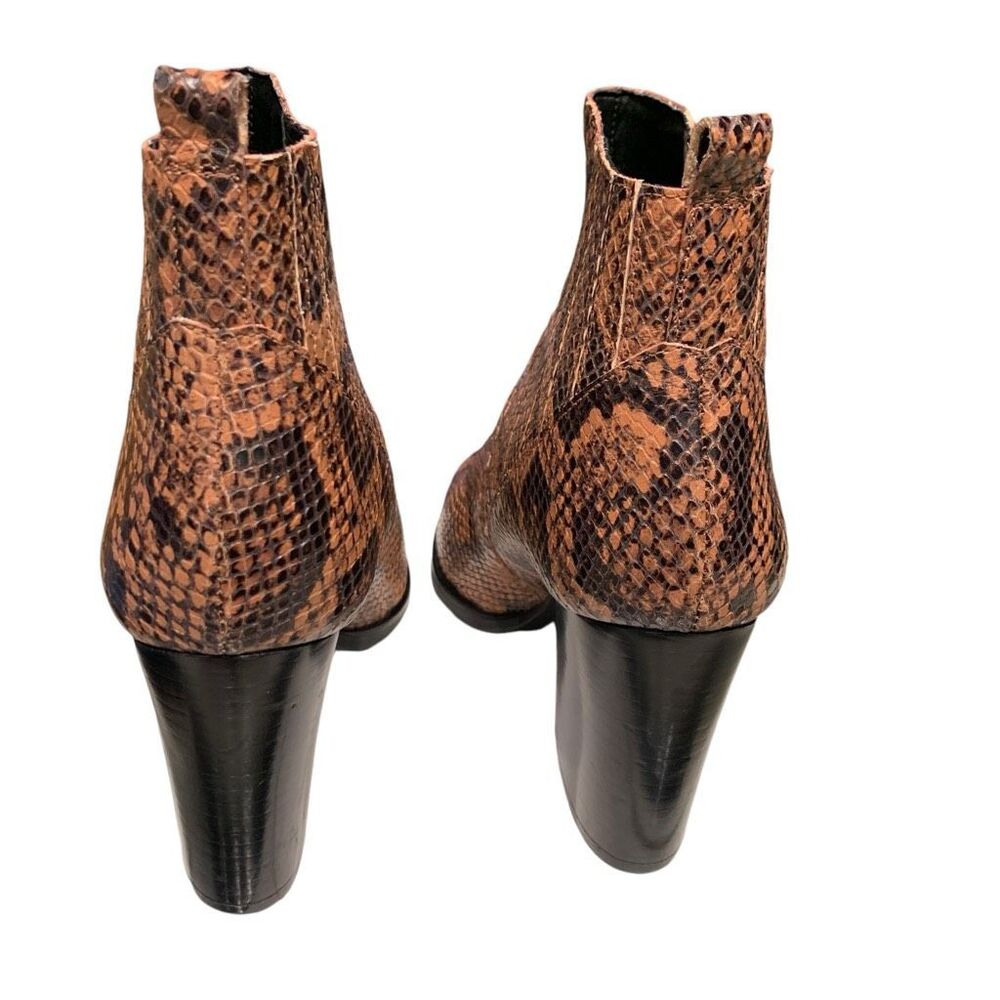 Marc Fisher Snakeskin Print Ankle‎ Boot Alva 2 Leather Block Heel Brown/Blk 8M - Picture 4 of 10
